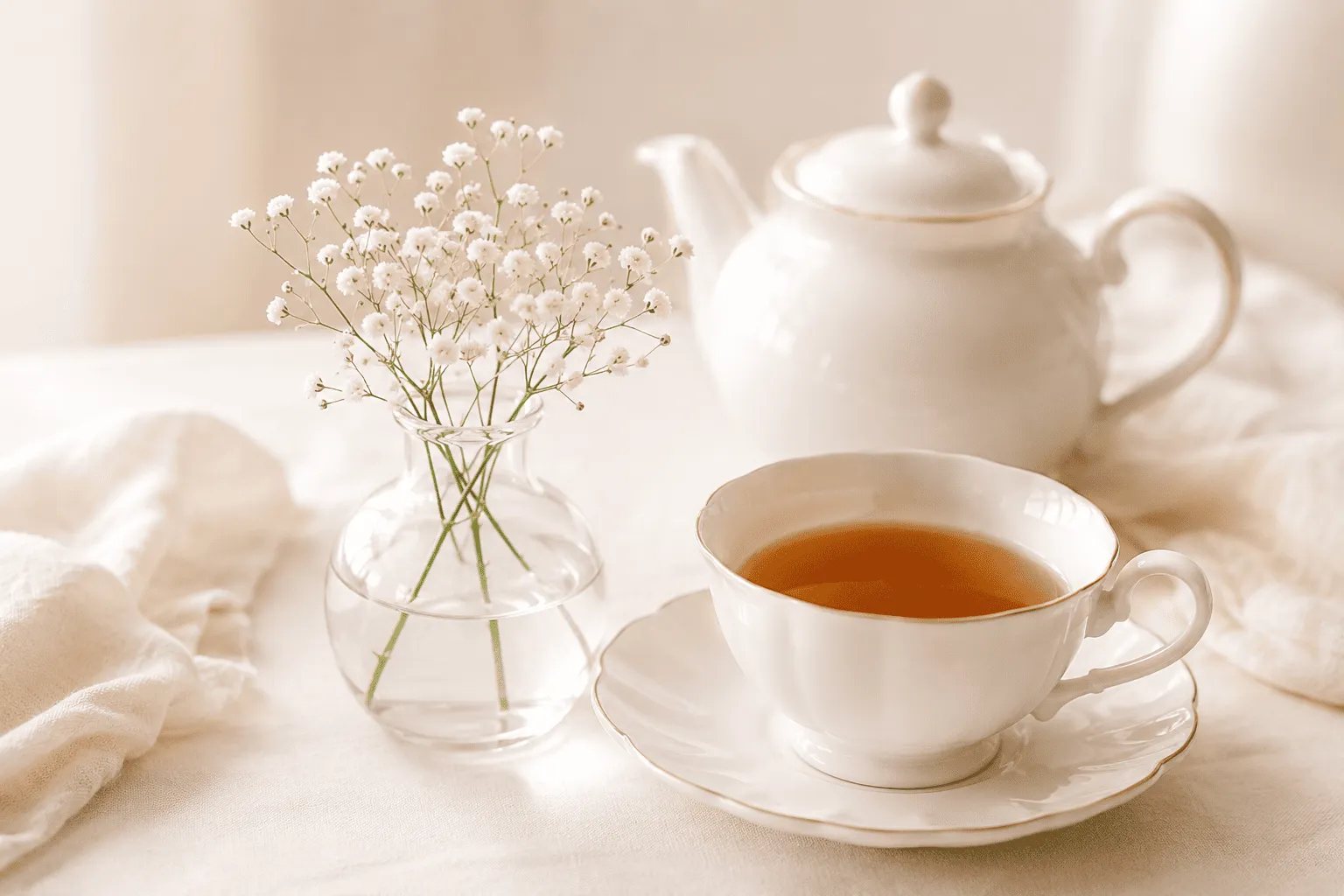 紅茶とかすみ草のティータイム